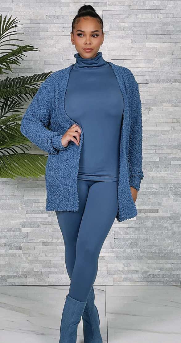 Butta Smooth 2-Piece Mock Neck Set - Denim Blue