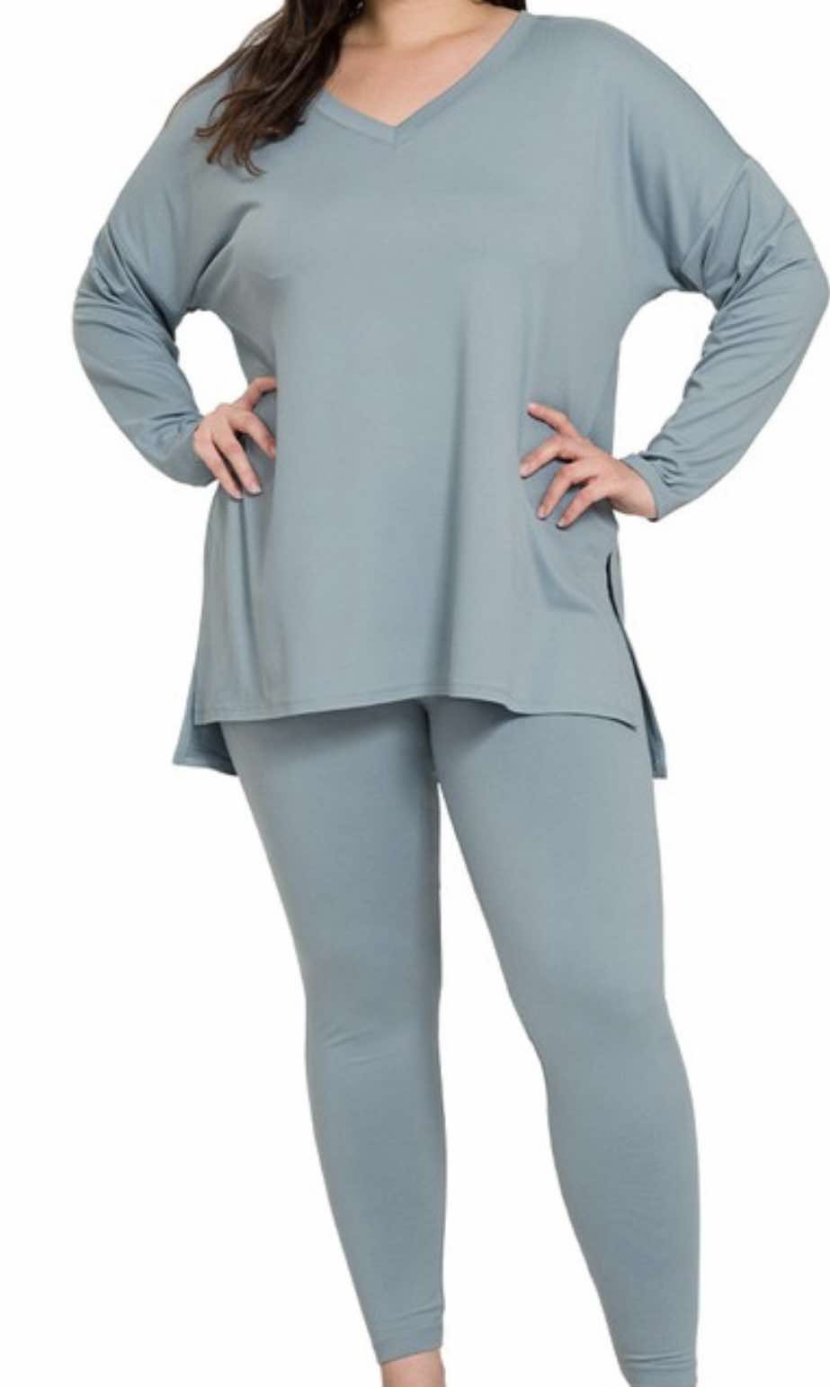 Butta Luv 2-Piece V-Neck Set - Blue Grey