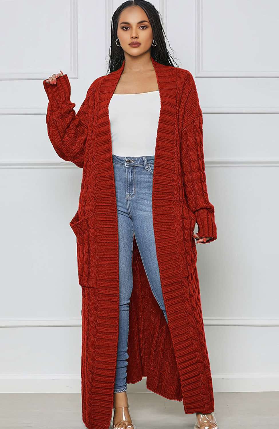 Cozy Long Cardigan - Red