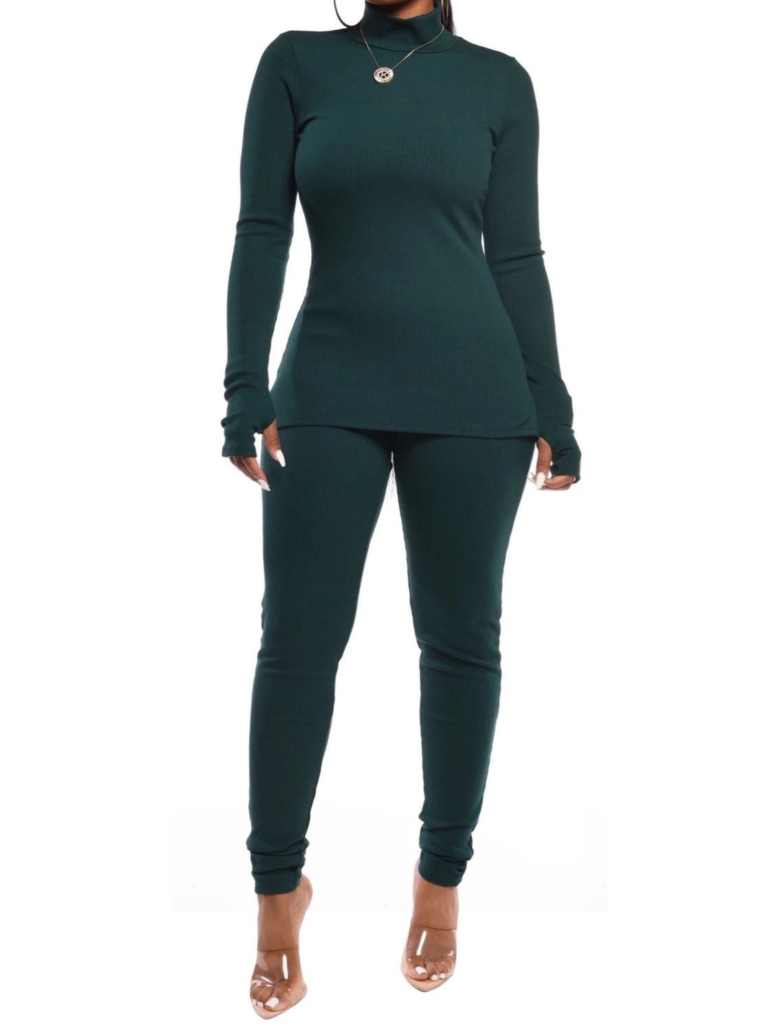 Butta Smooth 2-Piece Mock Neck Sets - Dark Green