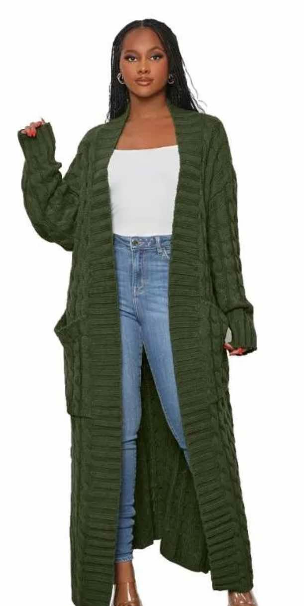 Cozy Long Cardigan - Olive Green