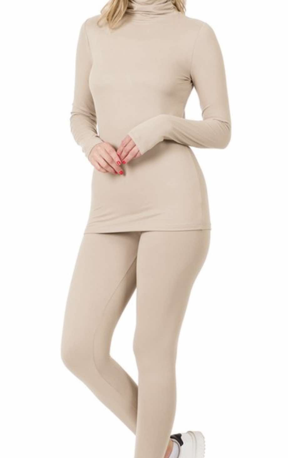 Butta Smooth 2-Piece Mock Neck Sets - Ash Mocha