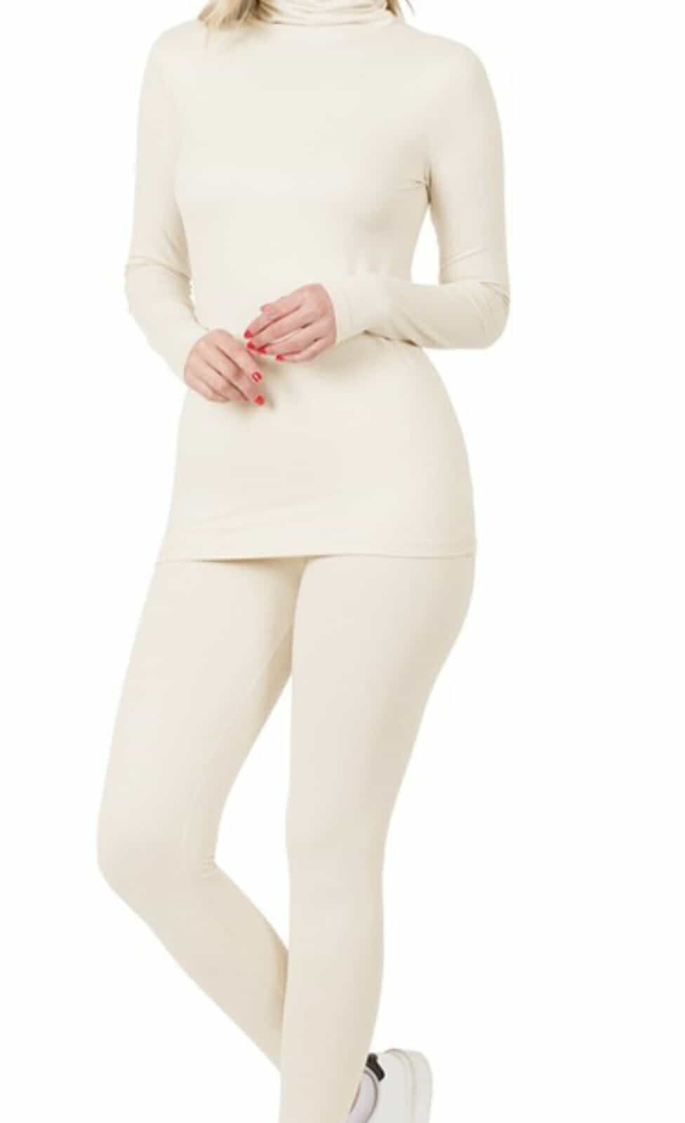Butta Smooth 2-Piece Mock Neck Set - Sand Beige